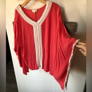 Kori America|Coral Dolman Pancho Top,crotchet detailing, Oversized Boxy fit top•